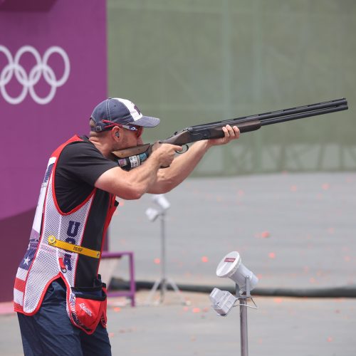 Vincent Hancock of Team USA wins gold in skeet at the 2020 Summer Olympic Games 